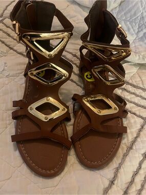 Women's Brown Gladiator Sandals with Gold Accents